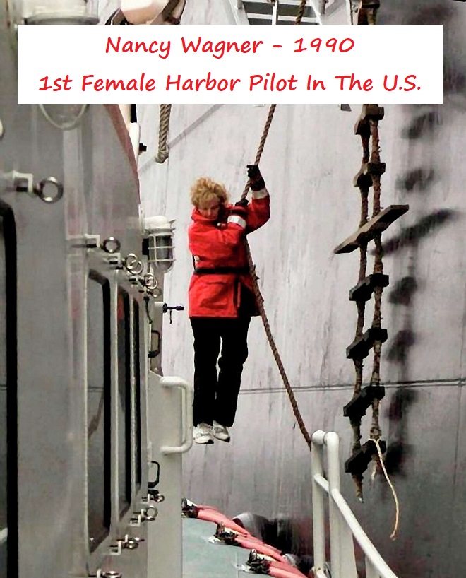 first female harbor pilot climbing ladder