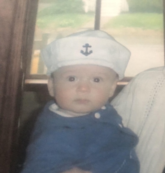 baby Aidan in a sailor hat