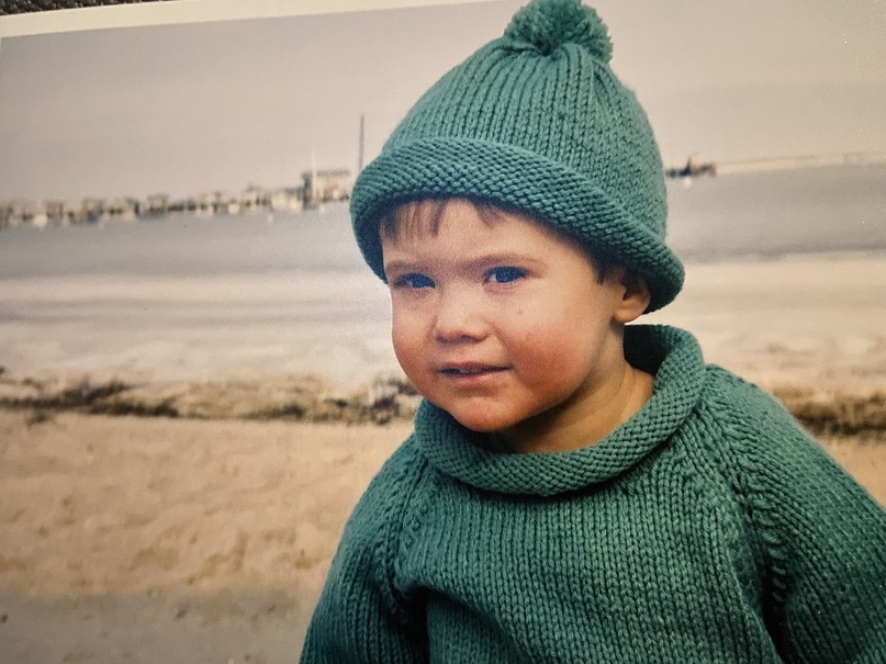 toddler James by the ocean
