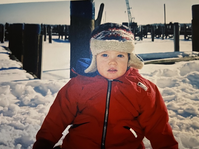 toddler James by the ocean