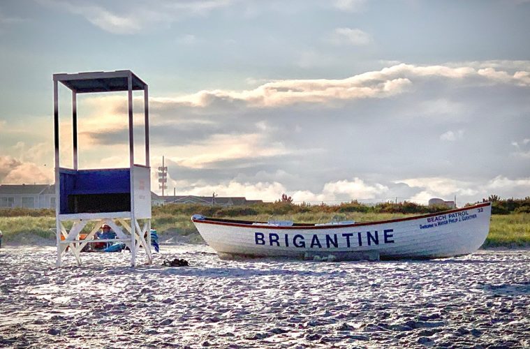 beach scene with row boat