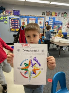 preschool child holding colored compass rose