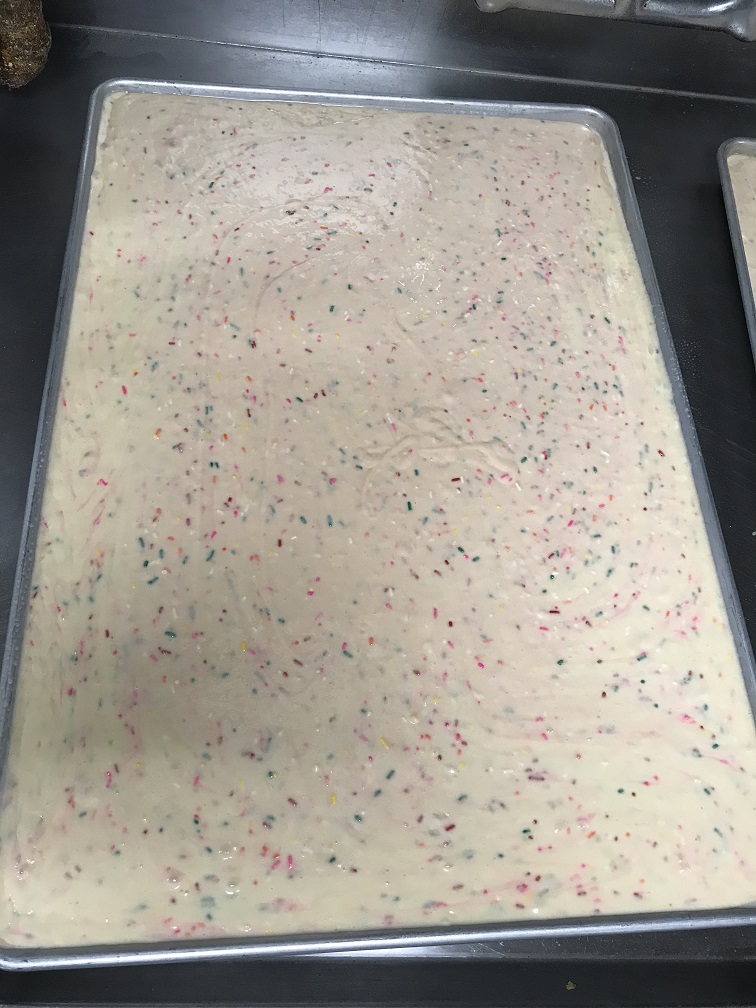 cake batter in tray