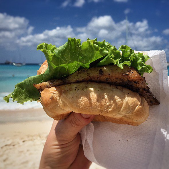 close up of fish sandwich