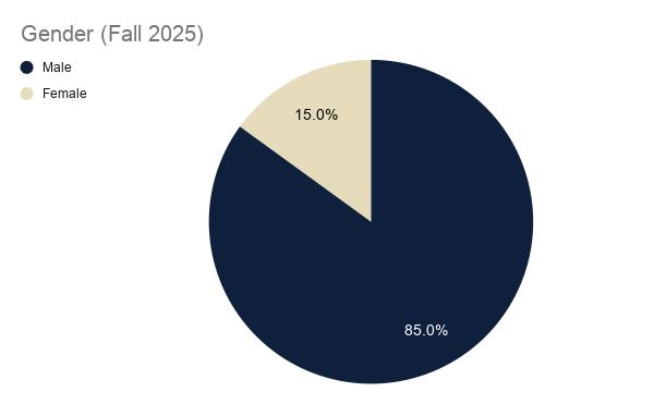 Pie chart showing the breakdown of Full-Time Undergraduates by gender. 15% are female and 85% are male.