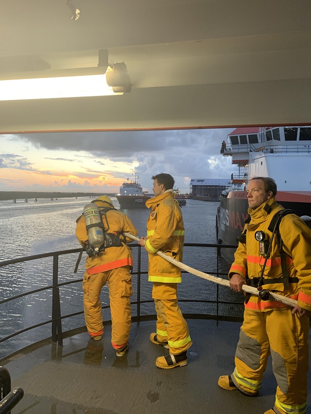 Jake fighting a fire on the ship