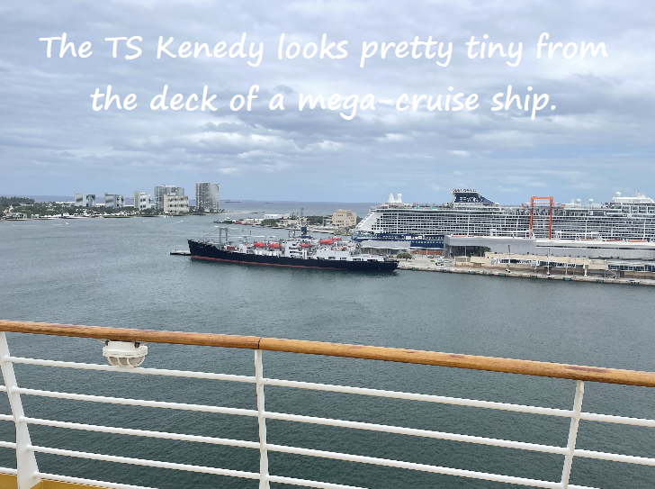 view of Kennedy from deck of cruise ship