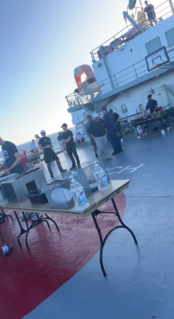 cookout on the deck of the ship