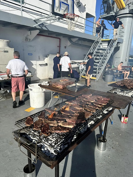 cookout on the deck of the ship