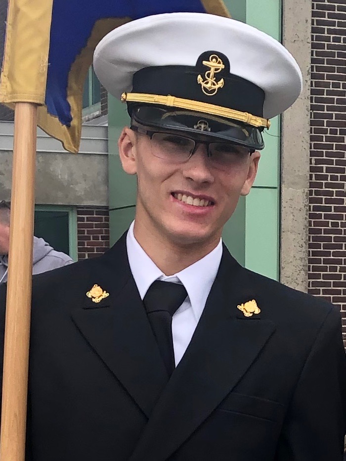 MMA Cadet Charles Bianchi posing in dress uniform