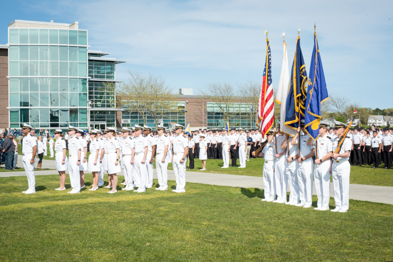 Change of Command band members standing at attention