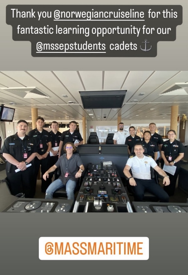 group photos of 8 cadets touring cruise ship and talking to EO