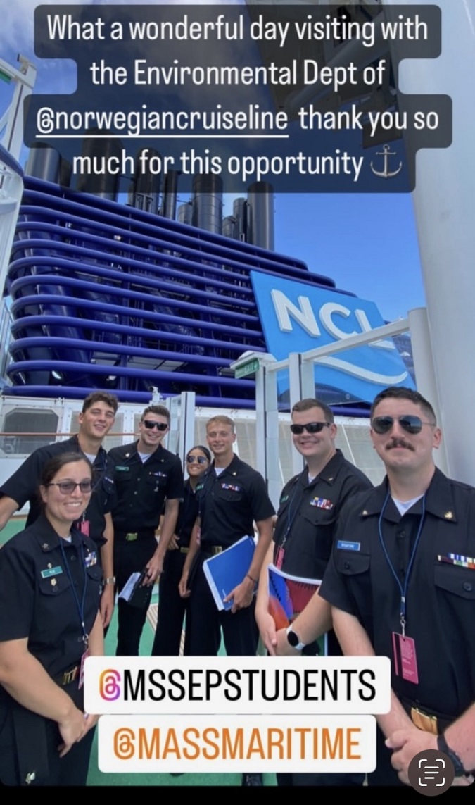group photos of 8 cadets touring cruise ship and talking to EO