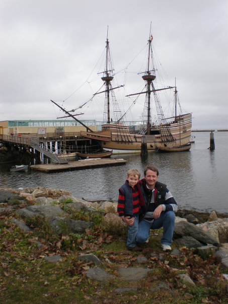 Michael and Dad in front of Mayflower