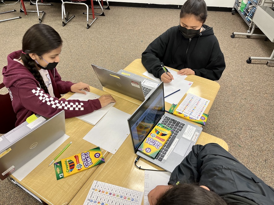 Navajo students working on signal flag messages