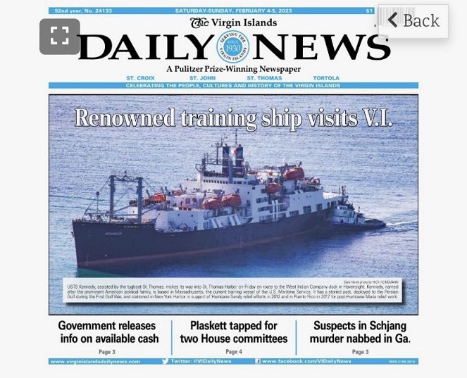 ship on front page of newspaper