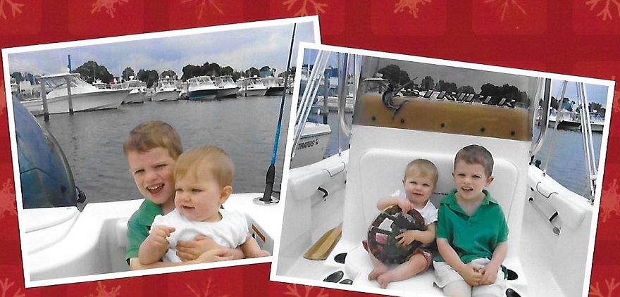 baby patrick and his brother on a boat