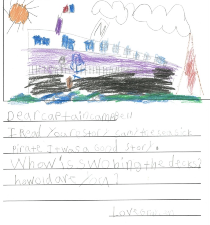 letter from student with illustration of ship