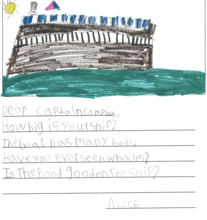 letter from student with illustration of ship