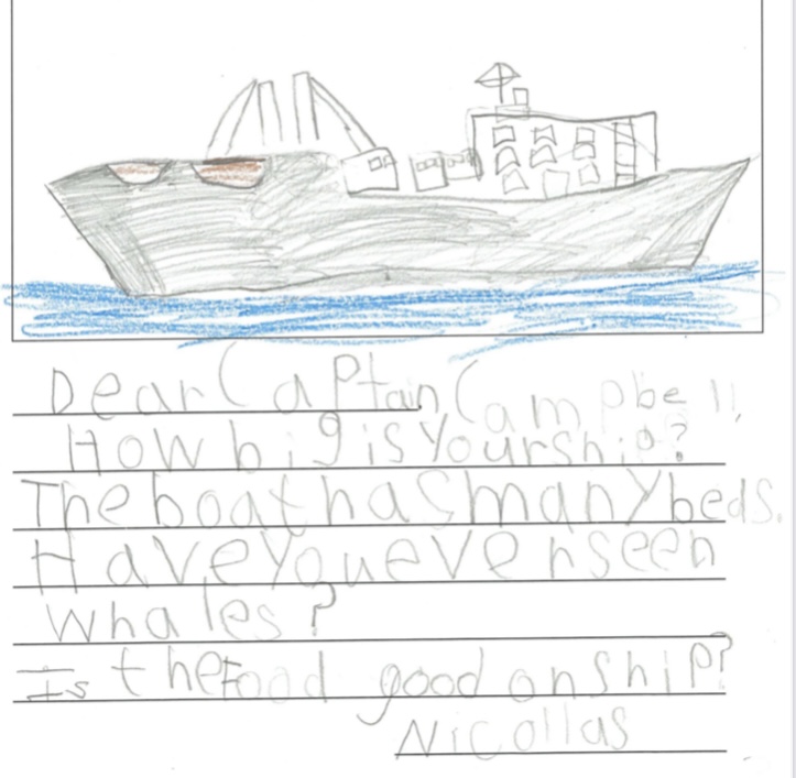 letter from student with illustration of ship