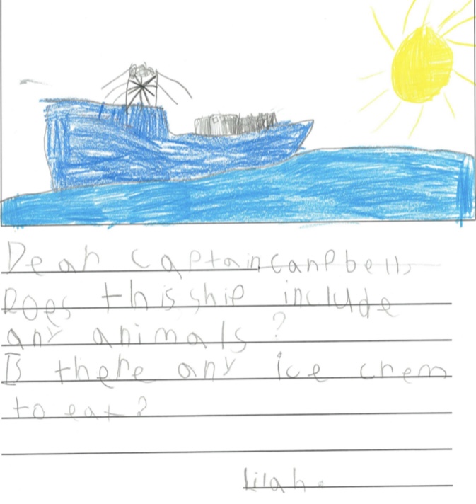 letter from student with illustration of ship