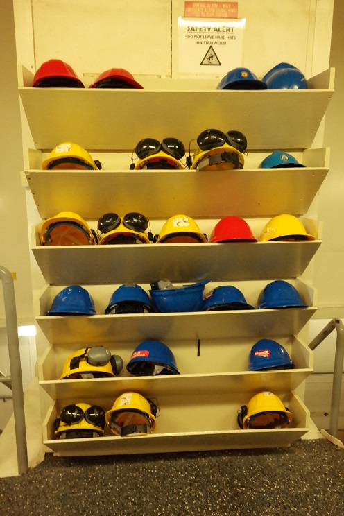 hardhats on shelf