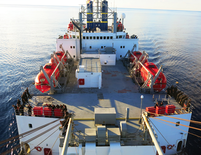 view of top decks of ship