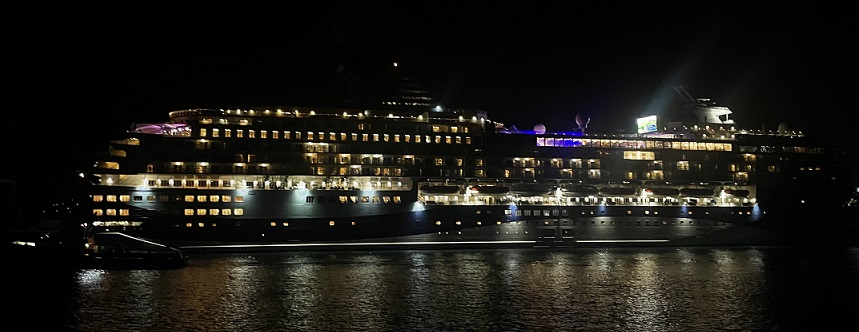 cruise ship at night