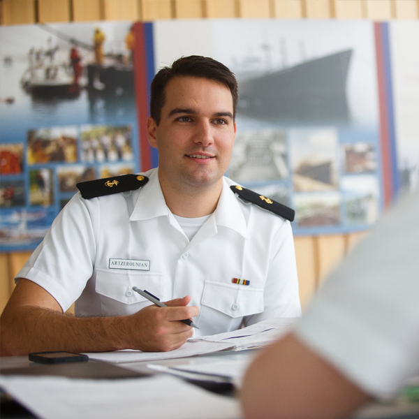 cadet in library studying