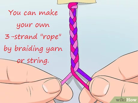 three pieces of yarn being braided