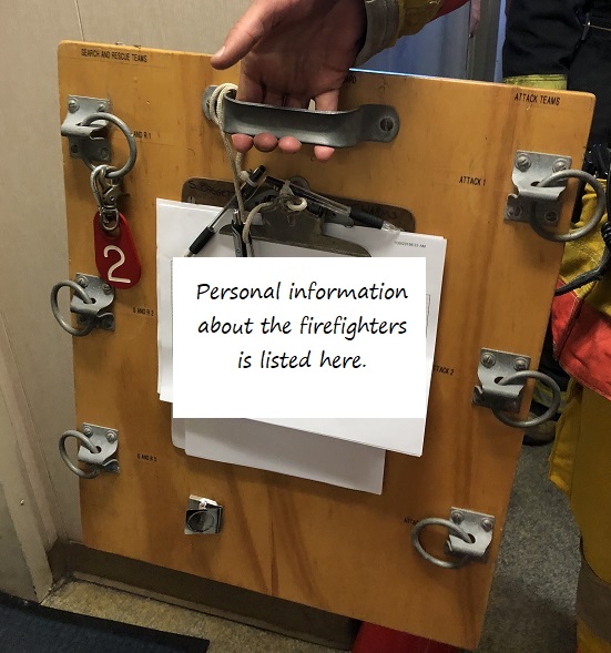 board with tags to account for firefighters