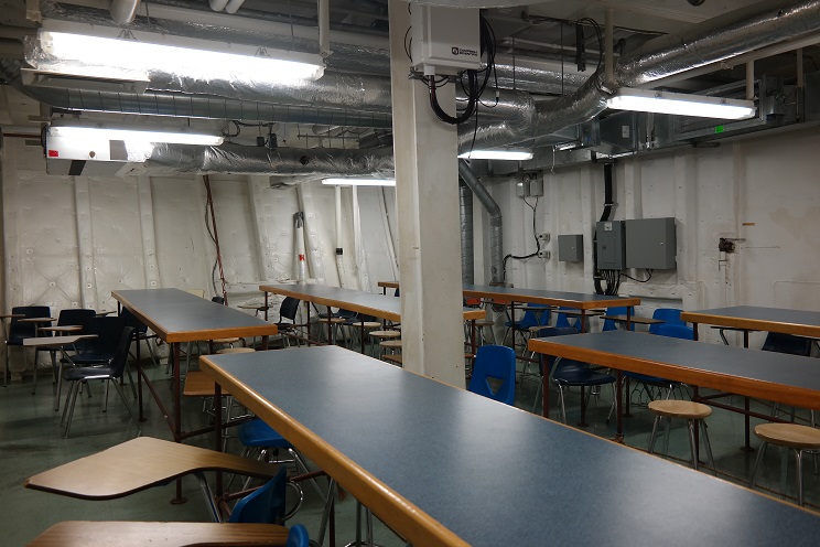 classroom on the ship, walls curve