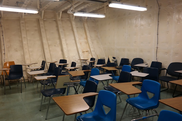 classroom on the ship, walls curve