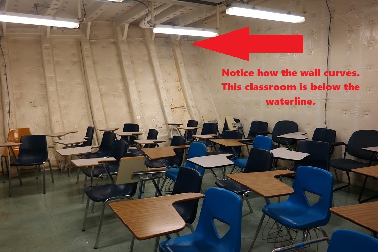 classroom on the ship, walls curve