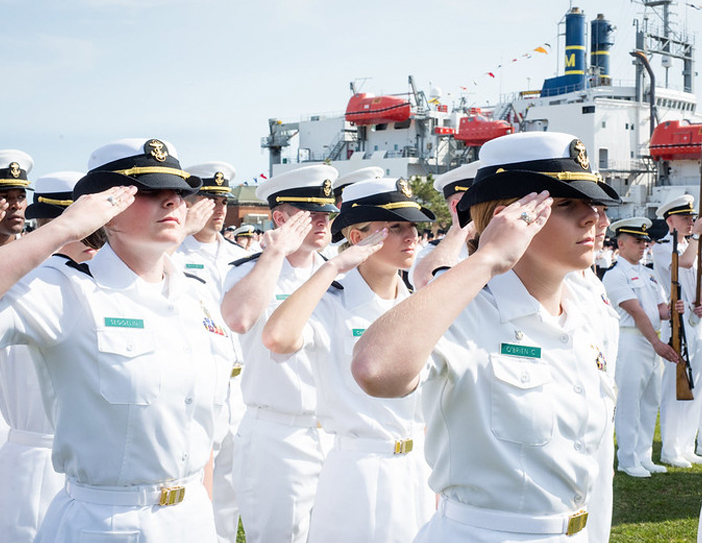 cadets standing at attention during maritime day celebration