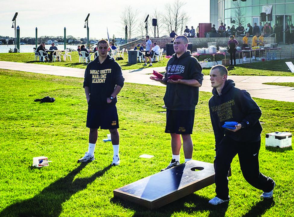 cadets playing cornhole