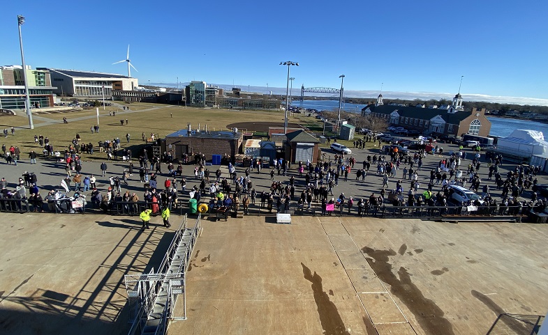 crowd on dock