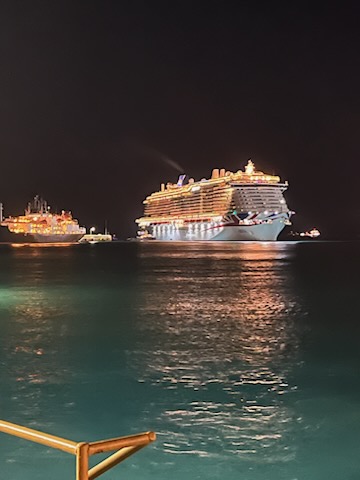 cruise ship at night