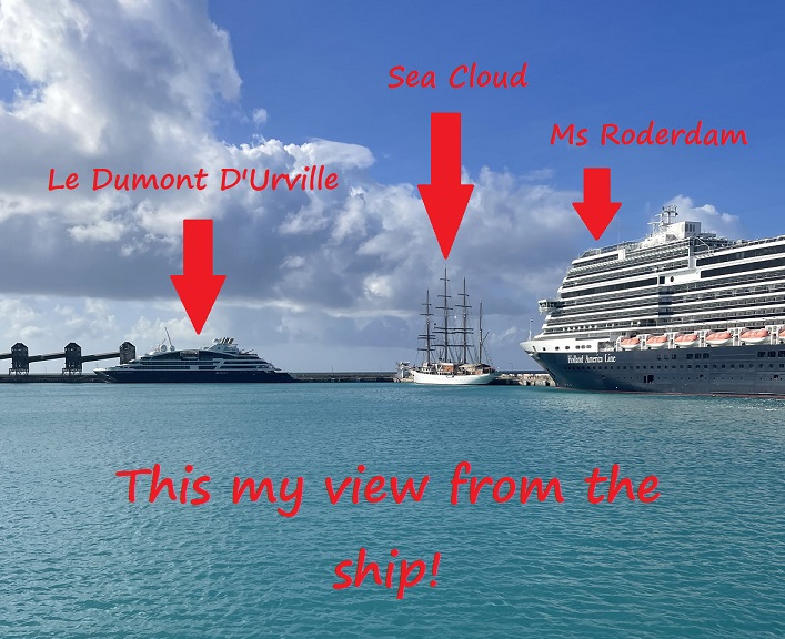 view of three cruise ships from deck of Kennedy