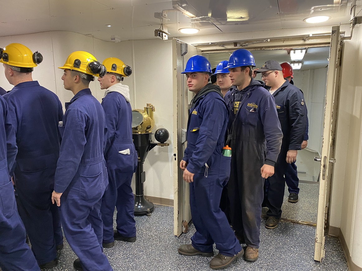 cadets evacuate ship for drill