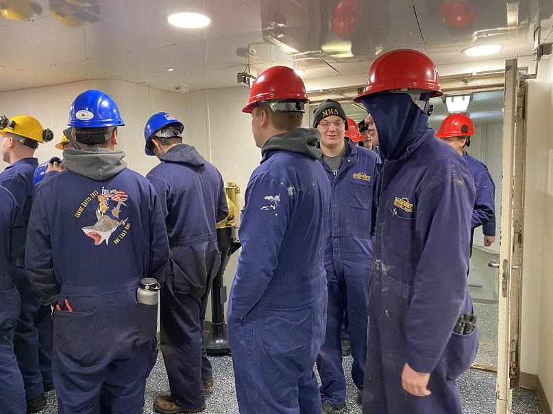 cadets evacuate ship for drill