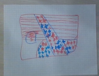 red white and blue flag created by a student