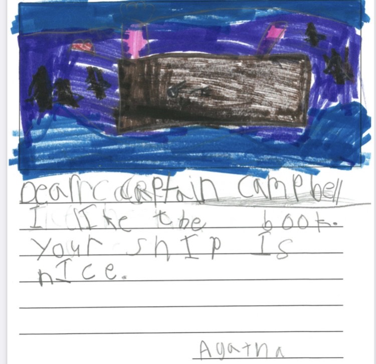 letter from student with illustration of ship