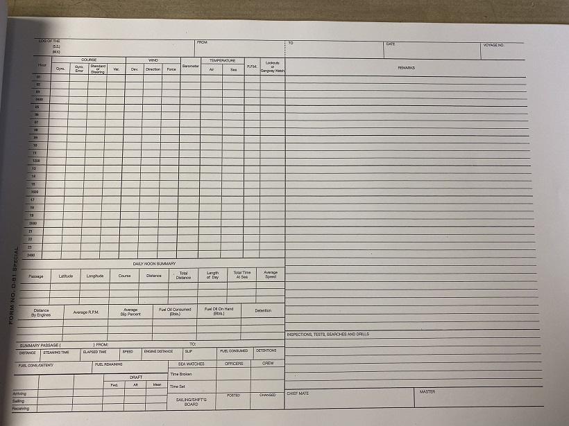 blank log book page