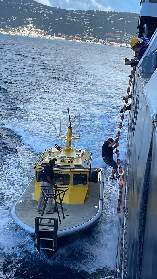 pilot leaving ship on ladder