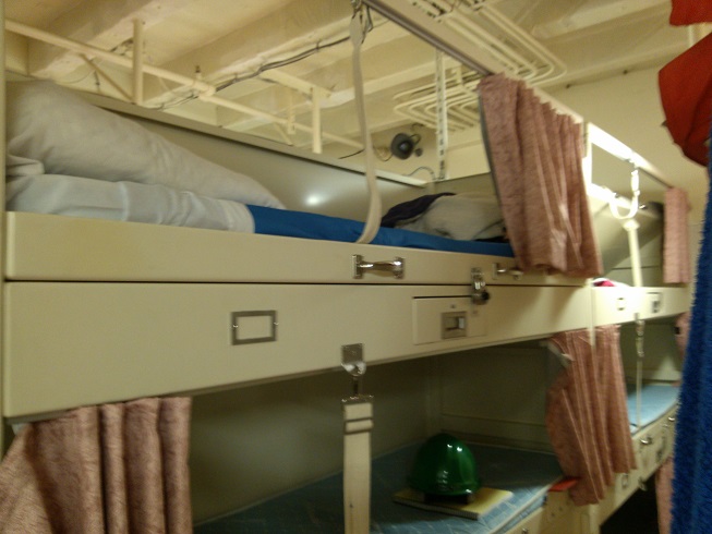 triple bunks in a cadet hold