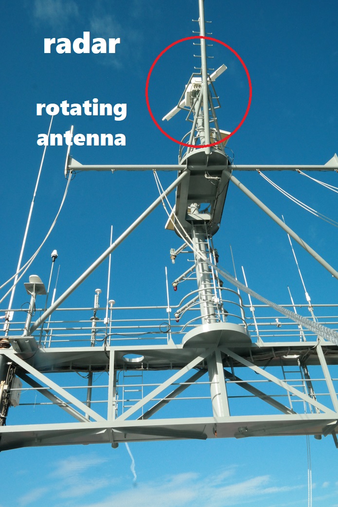 closeup of ship's rotating antenna