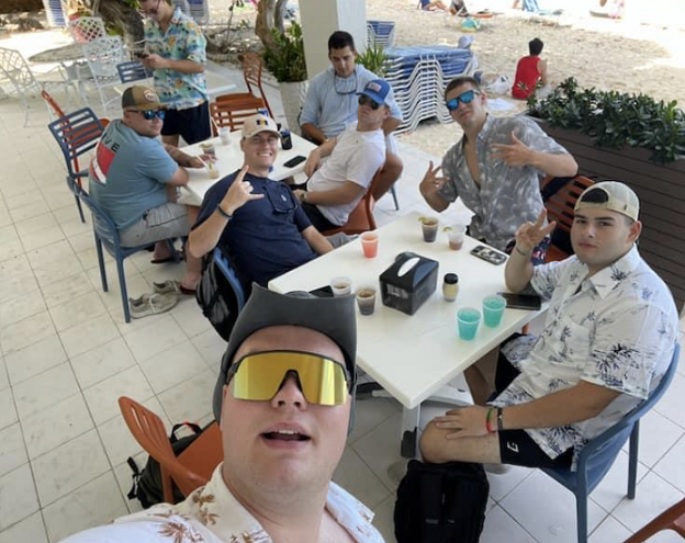 cadets pose at restaurant