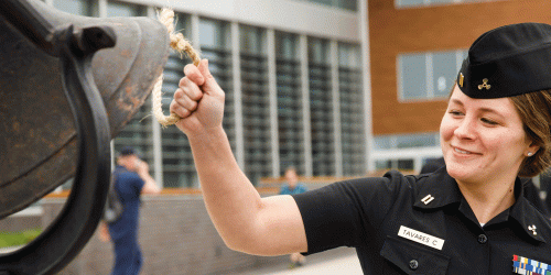 student ringing the bell after coasties exam