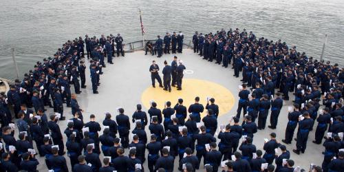 cadets on helo deck of the TS kennedy